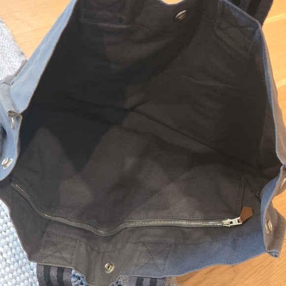 Hermes Gray Canvas Tote Black Stripes, GUC, Quiet Luxury, French Chic, Unisex - Picture 5 of 9